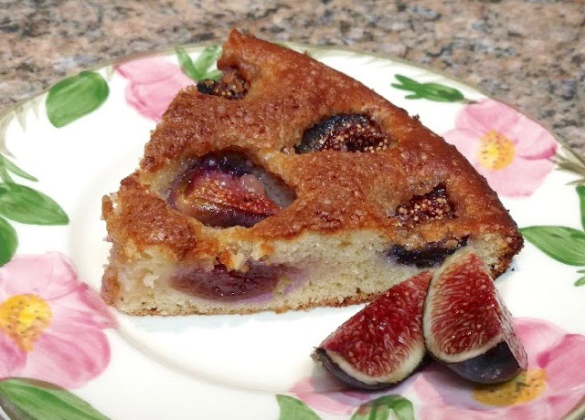 Slice of fig cake on a plate