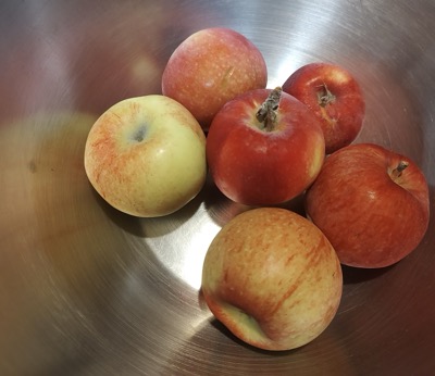 Apples in metal bowl