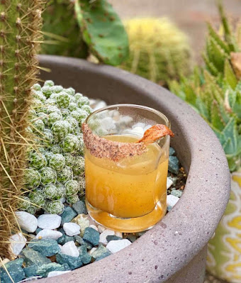 Cocktail on edge of container plant