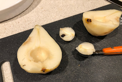 Peeled, cored pears