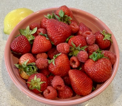 Berries in a pink bowl