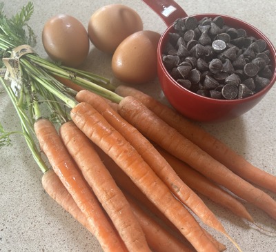 Carrots, eggs and chocolate chips