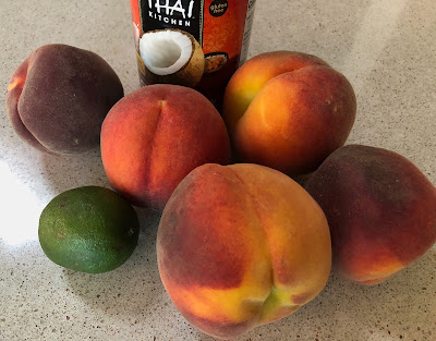 5 peaches, 1 lime and a can of coconut milk