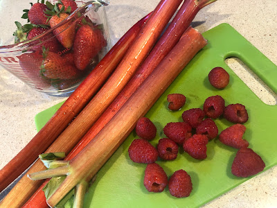 Strawberries, rhubarb and raspberries