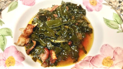 Braised kale in brown liquid