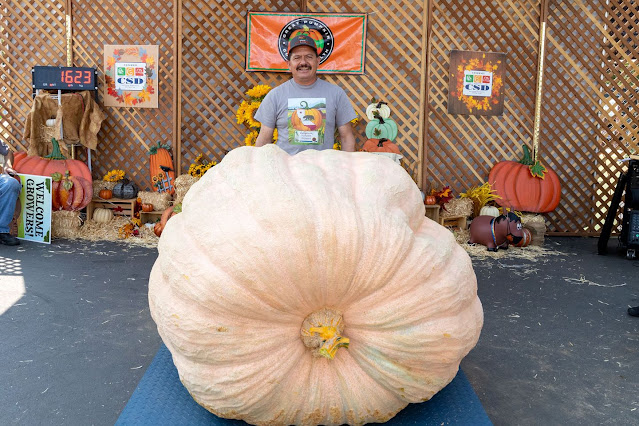 Winner with giant pumpkin