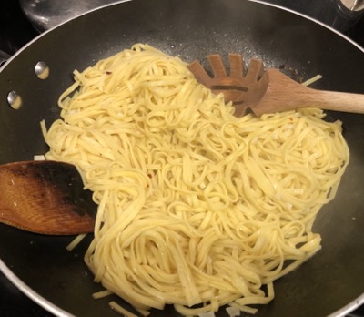 Linguine in a saute pan