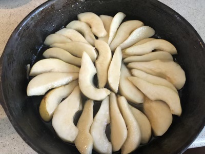 Pear slices in a skillet