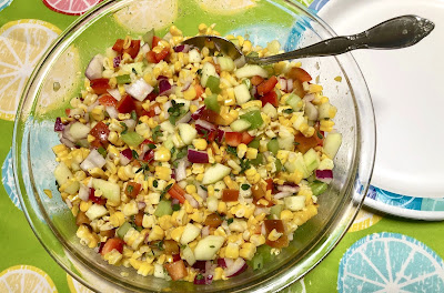 Roasted corn salad in a serving bowl