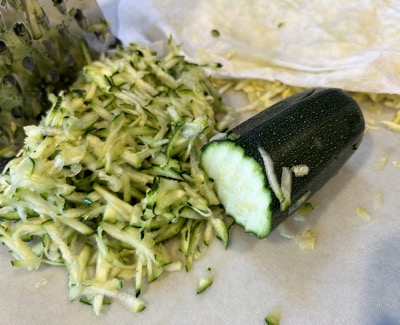 Shredded zucchini and part of the squash