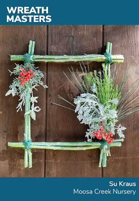 Square twig wreath on brown door