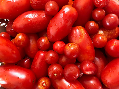 Many red cherry tomatoes of various sizes