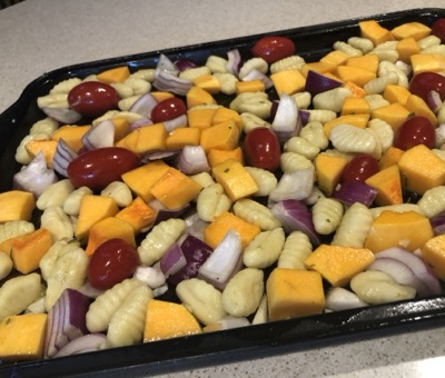 Gnocchi and veggies on sheet pan