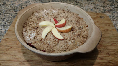 Apple crumble in baking dish