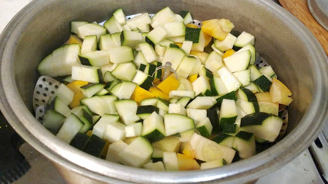 Yellow and green squashes, diced