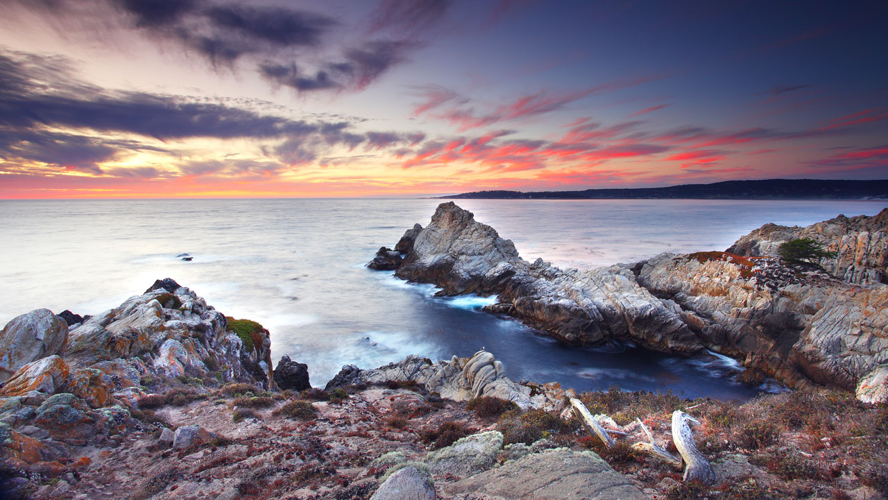 Rocky coastline at sunset