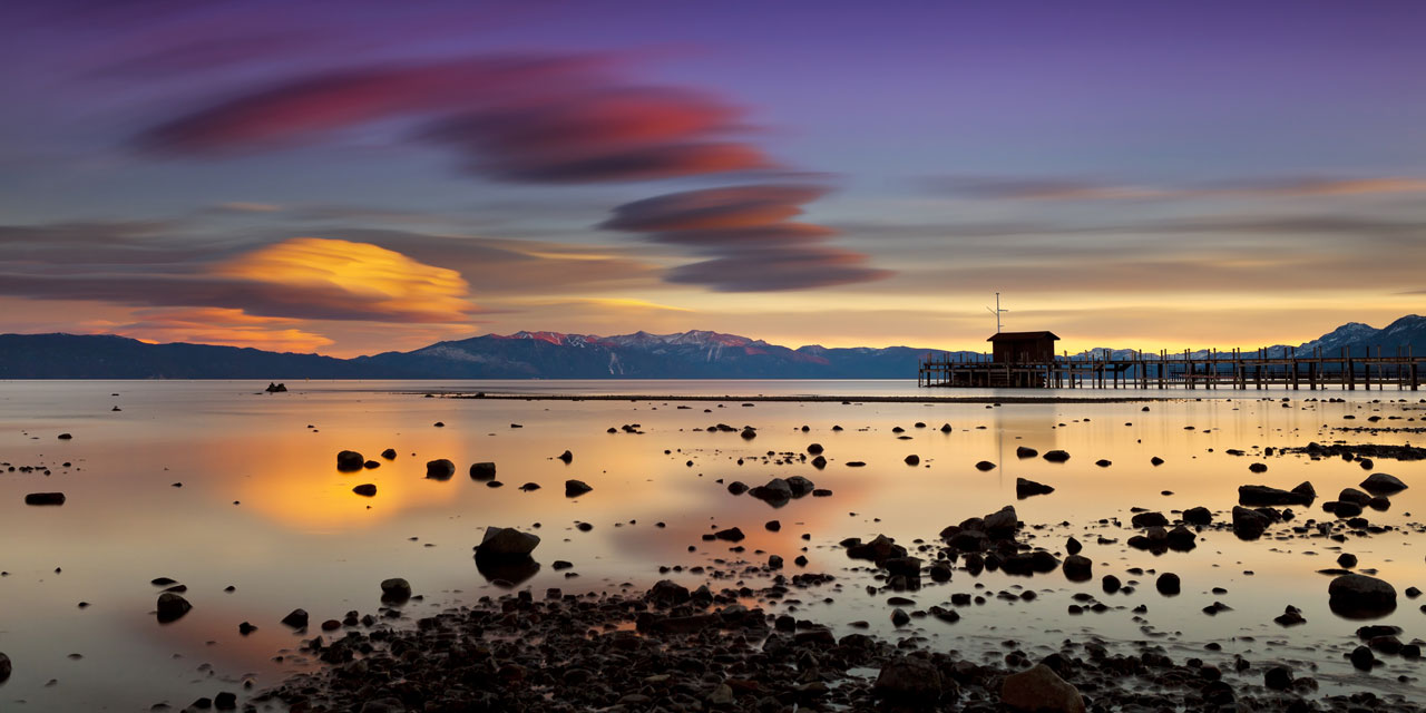 View of Lake Tahoe at sunset from Tahoe City