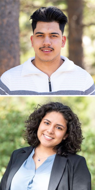 Portraits of a man and a woman stacked vertically