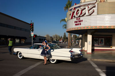 Vintage car in front of the Fox Theater in Bakersfield