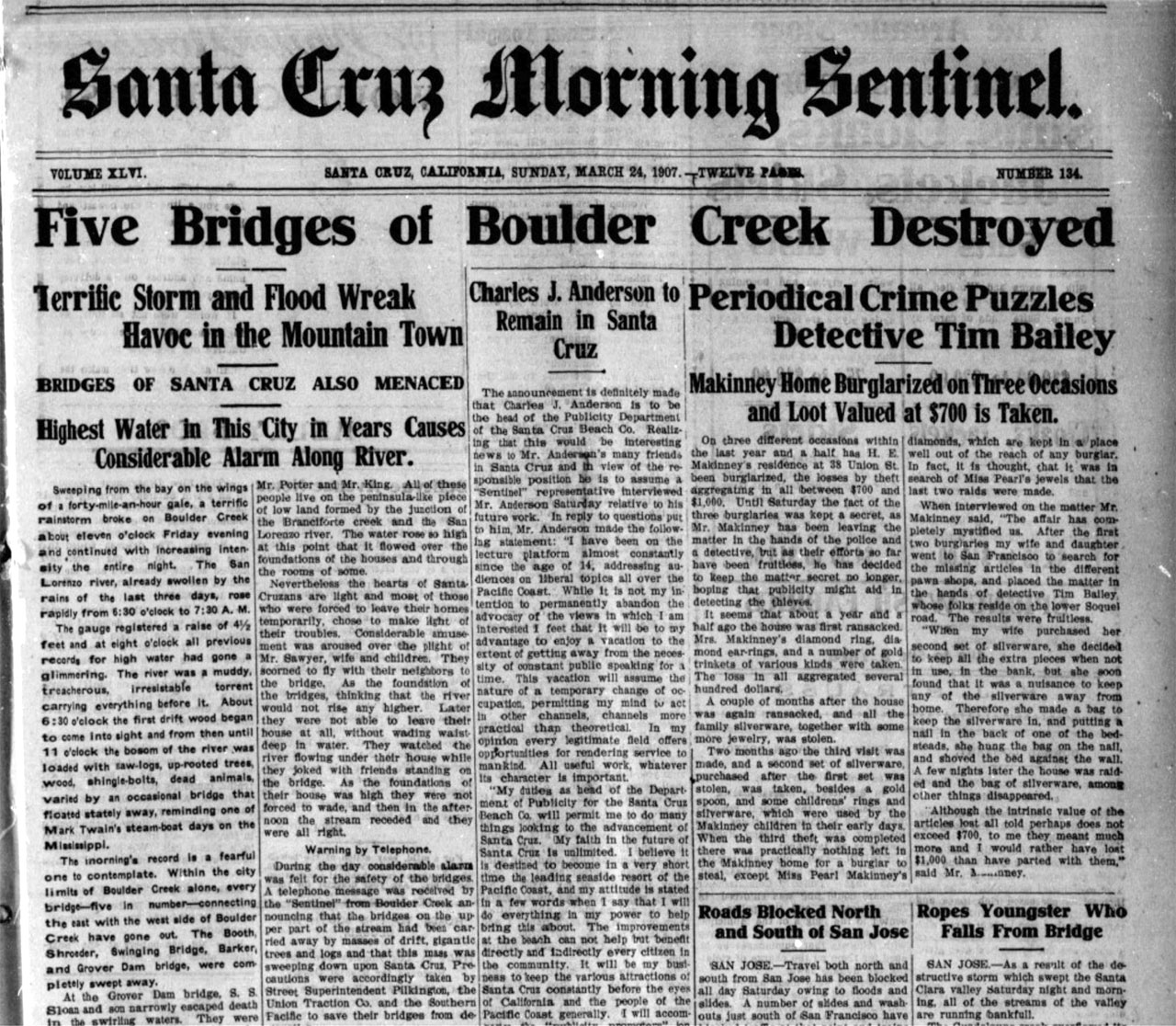 1907 Sentinel front page
