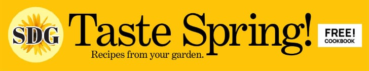 Sacramento Digs Gardening logo with "Taste Spring! Recipes from your garden. Free Cookbook."