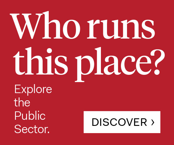 Ad for California local. Who runs this place? Explore the public sector - discover. Click here